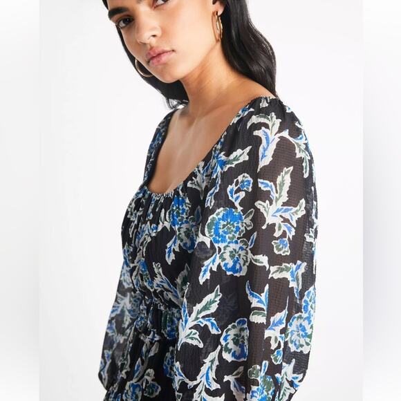 TANYA TAYLOR Edita Fit & Flare Mini Dress Floral Blue Long Sleeve Flowy Sm NEW - Picture 8 of 15
